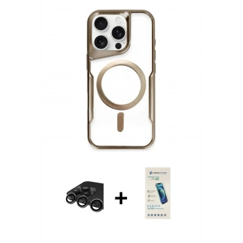 MARSİLYAN™- iPhone 15 Pro Max Kılıf Yadigar Klasik Özel Seri - Şeffaf Pasifik Cam Ekran Koruyucu + Raze Metal Kamera Lens - TMGI