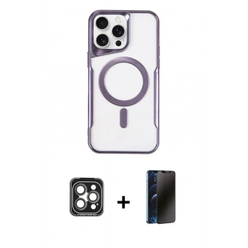 MARSİLYAN™- iPhone 15 Pro Max Kılıf Yadigar Klasik Özel Seri - Siyah 3D Antistatik Hayalet Cam Ekran Koruyucu + PVD Metal Kamera Lens - GI