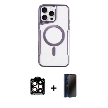 MARSİLYAN™- iPhone 15 Pro Max Kılıf Yadigar Klasik Özel Seri - Siyah 3D Antistatik Hayalet Cam Ekran Koruyucu + PVD Metal Kamera Lens - TU
