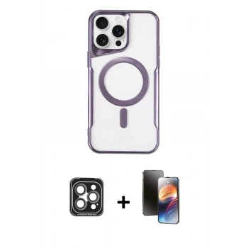 MARSİLYAN™- iPhone 15 Pro Max Kılıf Yadigar Klasik Özel Seri - Siyah 3D Antistatik Mat Seramik Nano Ekran Koruyucu + PVD Metal Kamera Lens - GI