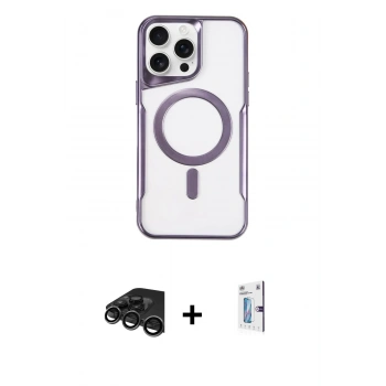 MARSİLYAN™- iPhone 15 Pro Max Kılıf Yadigar Klasik Özel Seri - Siyah Bilvis 0.18mm Plus Cam Ekran Koruyucu + Raze Metal Kamera Lens - TMGI