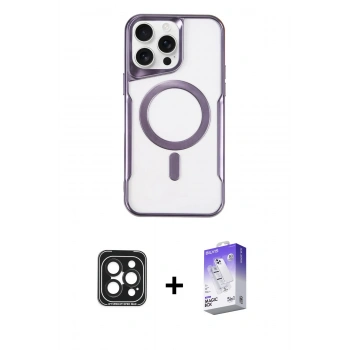 MARSİLYAN™- iPhone 15 Pro Max Kılıf Yadigar Klasik Özel Seri - Siyah Bilvis 5in1 3D Magic Cam Ekran Koruyucu + PVD Metal Kamera Lens - SH