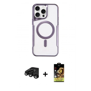 MARSİLYAN™- iPhone 15 Pro Max Kılıf Yadigar Klasik Özel Seri - Siyah Buffer Cam Ekran Koruyucu + Raze Metal Kamera Lens - SH