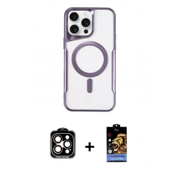 MARSİLYAN™- iPhone 15 Pro Max Kılıf Yadigar Klasik Özel Seri - Siyah Buffer Hayalet Cam Ekran Koruyucu + PVD Metal Kamera Lens - TU