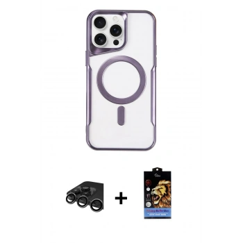 MARSİLYAN™- iPhone 15 Pro Max Kılıf Yadigar Klasik Özel Seri - Siyah Buffer Hayalet Cam Ekran Koruyucu + Raze Metal Kamera Lens - TMGI