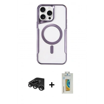 MARSİLYAN™- iPhone 15 Pro Max Kılıf Yadigar Klasik Özel Seri - Siyah Polymer Nano Ekran Koruyucu + Raze Metal Kamera Lens - TMGI