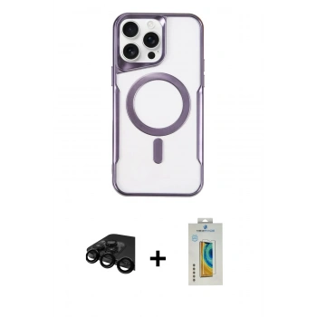 MARSİLYAN™- iPhone 15 Pro Max Kılıf Yadigar Klasik Özel Seri - Siyah Polymer Nano Ekran Koruyucu + Raze Metal Kamera Lens - SH