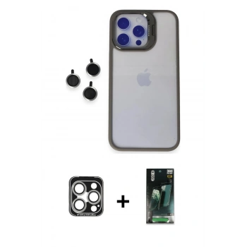MARSİLYAN™- iPhone 15 Pro Max Kılıf Yankı Asil Serisi - Şeffaf 360 Full Body Arka Koruyucu + PVD Metal Kamera Lens - GS