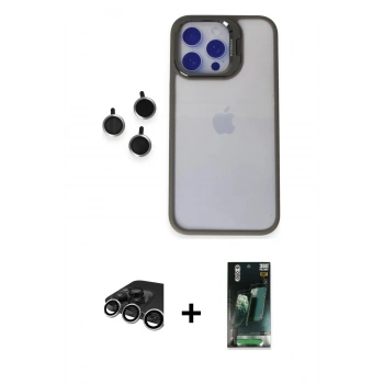 MARSİLYAN™- iPhone 15 Pro Max Kılıf Yankı Asil Serisi - Şeffaf 360 Full Body Arka Koruyucu + Raze Metal Kamera Lens - GS