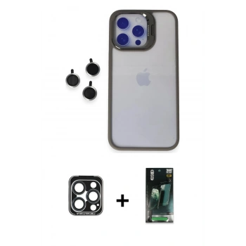 MARSİLYAN™- iPhone 15 Pro Max Kılıf Yankı Asil Serisi - Şeffaf 360 Full Body Arka Koruyucu + PVD Metal Kamera Lens - LT