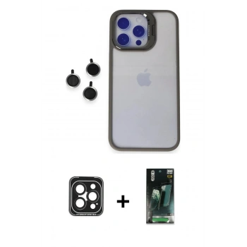 MARSİLYAN™- iPhone 15 Pro Max Kılıf Yankı Asil Serisi - Şeffaf 360 Full Body Arka Koruyucu + PVD Metal Kamera Lens - SH