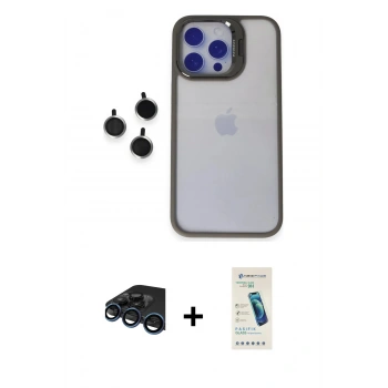 MARSİLYAN™- iPhone 15 Pro Max Kılıf Yankı Asil Serisi - Şeffaf Pasifik Cam Ekran Koruyucu + Raze Metal Kamera Lens - LT