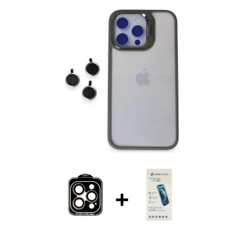 MARSİLYAN™- iPhone 15 Pro Max Kılıf Yankı Asil Serisi - Şeffaf Pasifik Cam Ekran Koruyucu + PVD Metal Kamera Lens - TU