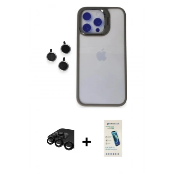 MARSİLYAN™- iPhone 15 Pro Max Kılıf Yankı Asil Serisi - Şeffaf Pasifik Cam Ekran Koruyucu + Raze Metal Kamera Lens - SH
