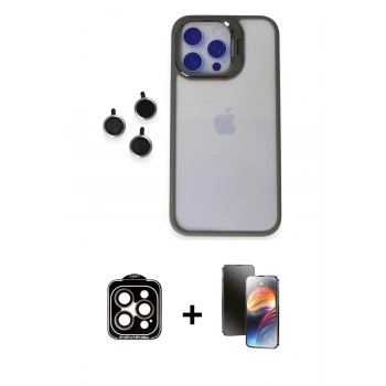 MARSİLYAN™- iPhone 15 Pro Max Kılıf Yankı Asil Serisi - Siyah 3D Antistatik Mat Seramik Nano Ekran Koruyucu + PVD Metal Kamera Lens - TU
