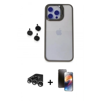 MARSİLYAN™- iPhone 15 Pro Max Kılıf Yankı Asil Serisi - Siyah 3D Antistatik Mat Seramik Nano Ekran Koruyucu + Raze Metal Kamera Lens - GS
