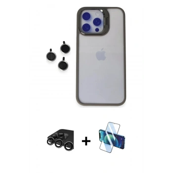 MARSİLYAN™- iPhone 15 Pro Max Kılıf Yankı Asil Serisi - Siyah 3D Antistatik Seramik Nano Ekran Koruyucu + Raze Metal Kamera Lens - TMGI