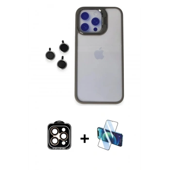 MARSİLYAN™- iPhone 15 Pro Max Kılıf Yankı Asil Serisi - Siyah 3D Antistatik Seramik Nano Ekran Koruyucu + PVD Metal Kamera Lens - TU