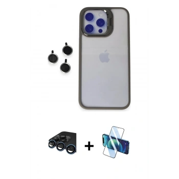 MARSİLYAN™- iPhone 15 Pro Max Kılıf Yankı Asil Serisi - Siyah 3D Antistatik Seramik Nano Ekran Koruyucu + Raze Metal Kamera Lens - LT