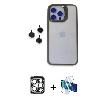 MARSİLYAN™- iPhone 15 Pro Max Kılıf Yankı Asil Serisi - Siyah 3D Antistatik Seramik Nano Ekran Koruyucu + PVD Metal Kamera Lens - GS