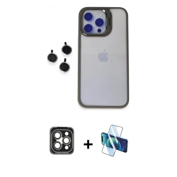 MARSİLYAN™- iPhone 15 Pro Max Kılıf Yankı Asil Serisi - Siyah 3D Antistatik Seramik Nano Ekran Koruyucu + PVD Metal Kamera Lens - GI