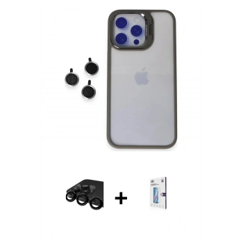 MARSİLYAN™- iPhone 15 Pro Max Kılıf Yankı Asil Serisi - Siyah Bilvis 0.18mm Plus Cam Ekran Koruyucu + Raze Metal Kamera Lens - SH