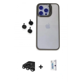 MARSİLYAN™- iPhone 15 Pro Max Kılıf Yankı Asil Serisi - Siyah Bilvis 0.18mm Plus Cam Ekran Koruyucu + Raze Metal Kamera Lens - TMGI