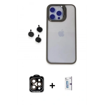 MARSİLYAN™- iPhone 15 Pro Max Kılıf Yankı Asil Serisi - Siyah Bilvis 0.18mm Plus Cam Ekran Koruyucu + PVD Metal Kamera Lens - TU