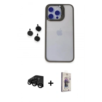MARSİLYAN™- iPhone 15 Pro Max Kılıf Yankı Asil Serisi - Siyah Bilvis 3D Cam Ekran Koruyucu + Raze Metal Kamera Lens - SH