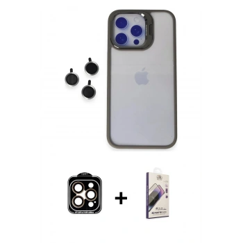 MARSİLYAN™- iPhone 15 Pro Max Kılıf Yankı Asil Serisi - Siyah Bilvis 3D Mat Cam Ekran Koruyucu + PVD Metal Kamera Lens - TU