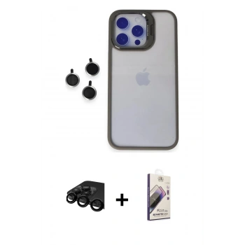 MARSİLYAN™- iPhone 15 Pro Max Kılıf Yankı Asil Serisi - Siyah Bilvis 3D Mat Cam Ekran Koruyucu + Raze Metal Kamera Lens - SH