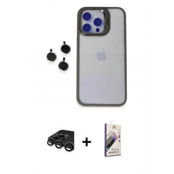 MARSİLYAN™- iPhone 15 Pro Max Kılıf Yankı Asil Serisi - Siyah Bilvis 3D Mat Cam Ekran Koruyucu + Raze Metal Kamera Lens - TMGI