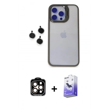 MARSİLYAN™- iPhone 15 Pro Max Kılıf Yankı Asil Serisi - Siyah Bilvis 5in1 5D Magic Hayalet Cam Ekran Koruyucu + PVD Metal Kamera Lens - TU