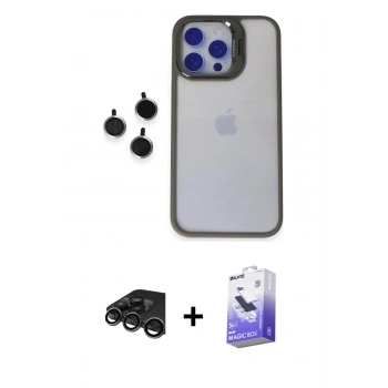 MARSİLYAN™- iPhone 15 Pro Max Kılıf Yankı Asil Serisi - Siyah Bilvis 5in1 5D Magic Hayalet Cam Ekran Koruyucu + Raze Metal Kamera Lens - TMGI