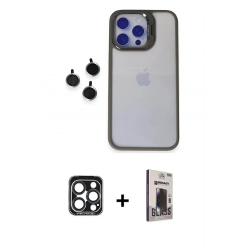 MARSİLYAN™- iPhone 15 Pro Max Kılıf Yankı Asil Serisi - Siyah Bilvis Hayalet Cam Ekran Koruyucu + PVD Metal Kamera Lens - LT