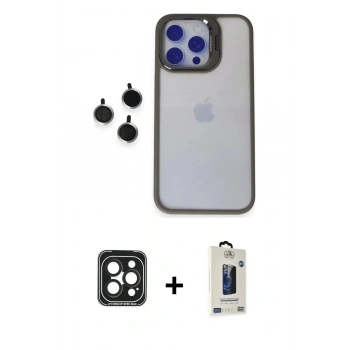 MARSİLYAN™- iPhone 15 Pro Max Kılıf Yankı Asil Serisi - Siyah Bilvis Hayalet Cam Ekran Koruyucu + PVD Metal Kamera Lens - SH