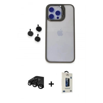 MARSİLYAN™- iPhone 15 Pro Max Kılıf Yankı Asil Serisi - Siyah Bilvis Hayalet Cam Ekran Koruyucu + Raze Metal Kamera Lens - SH