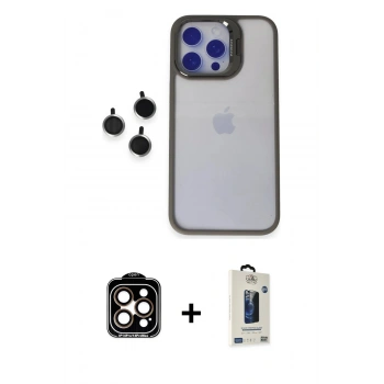 MARSİLYAN™- iPhone 15 Pro Max Kılıf Yankı Asil Serisi - Siyah Bilvis Hayalet Cam Ekran Koruyucu + PVD Metal Kamera Lens - TU