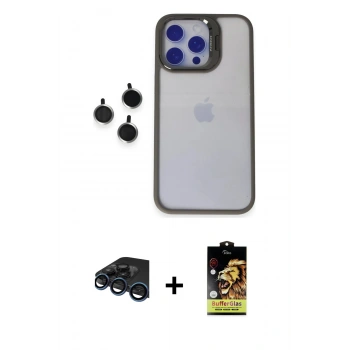 MARSİLYAN™- iPhone 15 Pro Max Kılıf Yankı Asil Serisi - Siyah Buffer Cam Ekran Koruyucu + Raze Metal Kamera Lens - LT