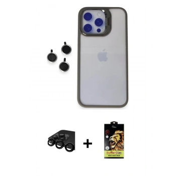 MARSİLYAN™- iPhone 15 Pro Max Kılıf Yankı Asil Serisi - Siyah Buffer Cam Ekran Koruyucu + Raze Metal Kamera Lens - SH