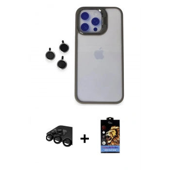 MARSİLYAN™- iPhone 15 Pro Max Kılıf Yankı Asil Serisi - Siyah Buffer Hayalet Cam Ekran Koruyucu + Raze Metal Kamera Lens - SH