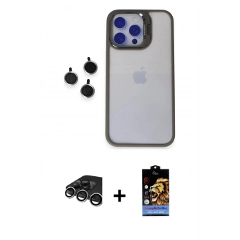 MARSİLYAN™- iPhone 15 Pro Max Kılıf Yankı Asil Serisi - Siyah Buffer Hayalet Cam Ekran Koruyucu + Raze Metal Kamera Lens - GS