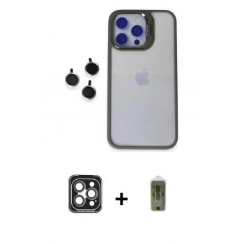 MARSİLYAN™- iPhone 15 Pro Max Kılıf Yankı Asil Serisi - Siyah Joko Magic 5D Hayalet Cam + PVD Metal Kamera Lens - GI