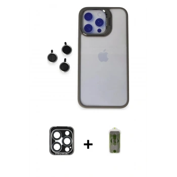 MARSİLYAN™- iPhone 15 Pro Max Kılıf Yankı Asil Serisi - Siyah Joko Magic 5D Hayalet Cam + PVD Metal Kamera Lens - LT