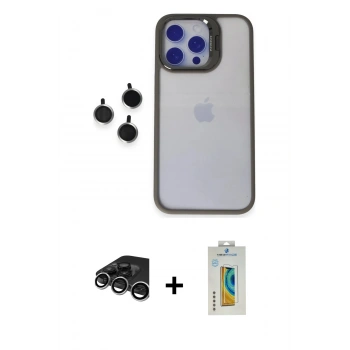 MARSİLYAN™- iPhone 15 Pro Max Kılıf Yankı Asil Serisi - Siyah Polymer Nano Ekran Koruyucu + Raze Metal Kamera Lens - GS