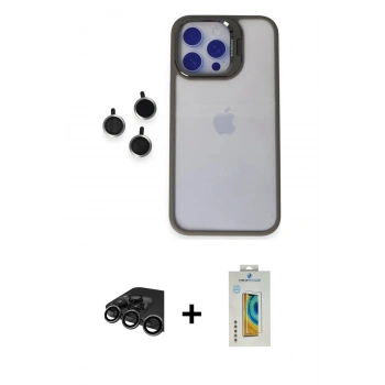 MARSİLYAN™- iPhone 15 Pro Max Kılıf Yankı Asil Serisi - Siyah Polymer Nano Ekran Koruyucu + Raze Metal Kamera Lens - TMGI