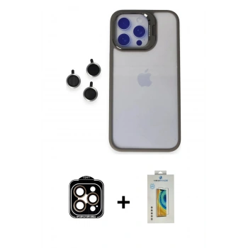 MARSİLYAN™- iPhone 15 Pro Max Kılıf Yankı Asil Serisi - Siyah Polymer Nano Ekran Koruyucu + PVD Metal Kamera Lens - TU
