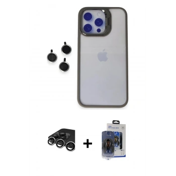 MARSİLYAN™- iPhone 15 Pro Max Kılıf Yankı Asil Serisi - Siyah Vanessa Magic Cam + Raze Metal Kamera Lens - GS