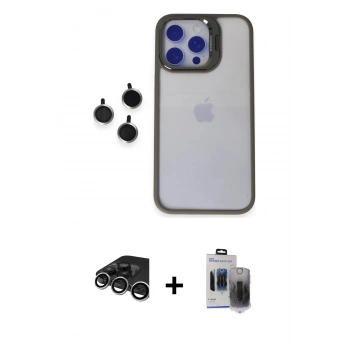 MARSİLYAN™- iPhone 15 Pro Max Kılıf Yankı Asil Serisi - Siyah Vanessa Magic Hayalet Cam + Raze Metal Kamera Lens - GS