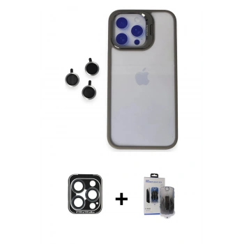 MARSİLYAN™- iPhone 15 Pro Max Kılıf Yankı Asil Serisi - Siyah Vanessa Magic Hayalet Cam + PVD Metal Kamera Lens - LT